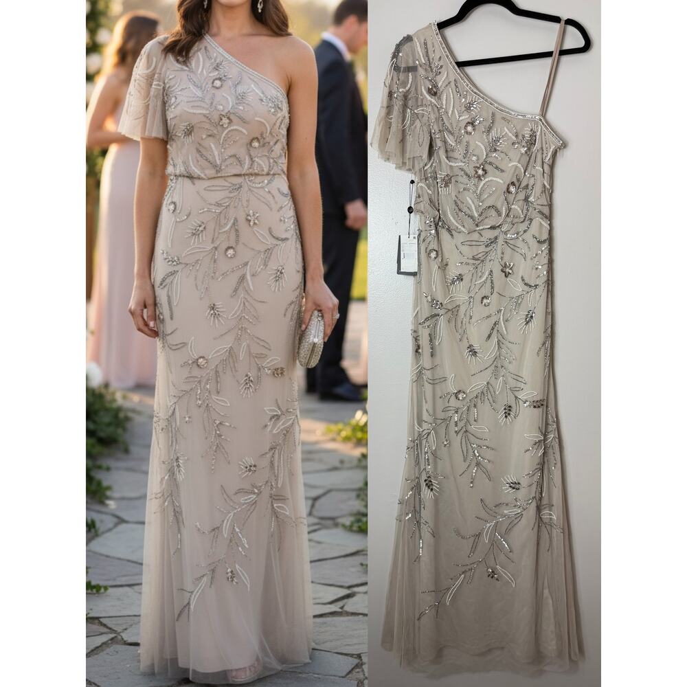 Wedding Guest Dress Adrianna Papell Floral Sequin One Shoulder Maxi Gown
